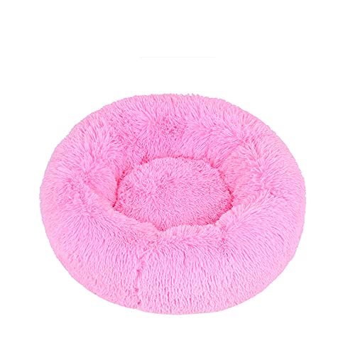 Lukery Hundebett Katzenbett Flauschig Rund aus Plüsch, Kuscheliges Donut Hundekissen und Katzenkissen Weiches Plüsch Hundeliege für Kleine, Mittelgroße und Große Haustiere (110CM,Helles Rosa) von Lukery