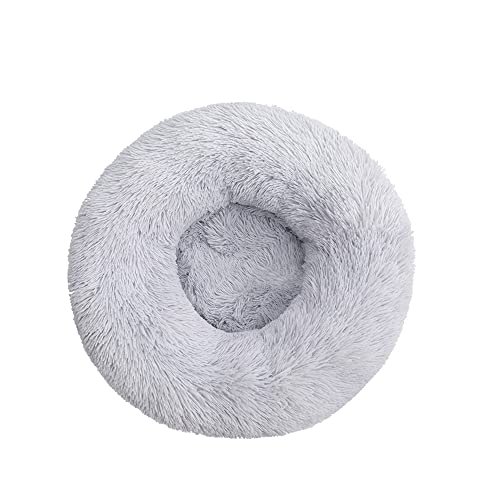 Lukery Hundebett Katzenbett Flauschig Rund aus Plüsch, Kuscheliges Donut Hundekissen und Katzenkissen Weiches Plüsch Hundeliege für Kleine, Mittelgroße und Große Haustiere (110CM,Hellgrau) von Lukery