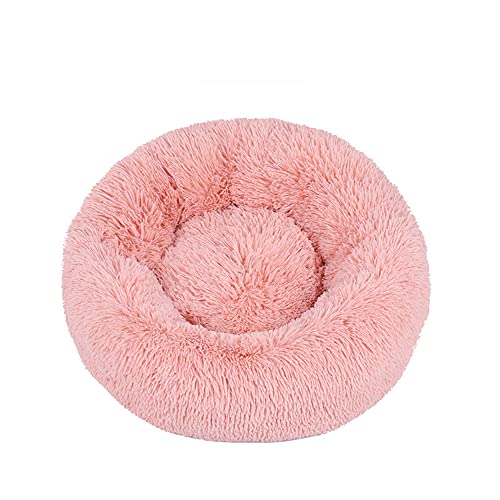 Lukery Hundebett Katzenbett Flauschig Rund aus Plüsch, Kuscheliges Donut Hundekissen und Katzenkissen Weiches Plüsch Hundeliege für Kleine, Mittelgroße und Große Haustiere (110CM,Leder rosa) von Lukery