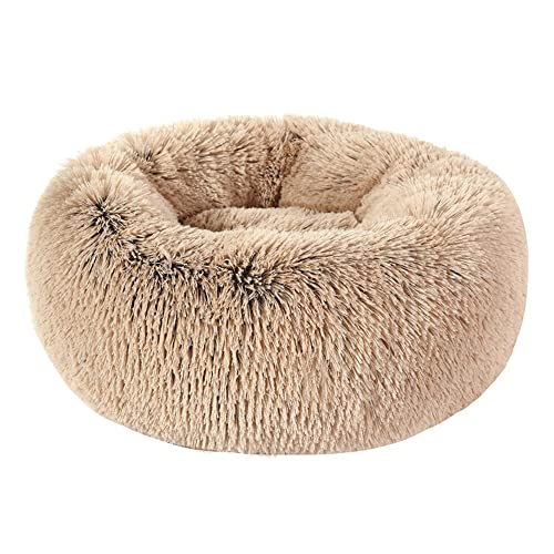 Lukery Hundebett Katzenbett Flauschig Rund aus Plüsch, Kuscheliges Donut Hundekissen und Katzenkissen Weiches Plüsch Hundeliege für Kleine, Mittelgroße und Große Haustiere (110CM,Mokka) von Lukery