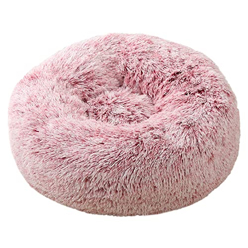 Lukery Hundebett Katzenbett Flauschig Rund aus Plüsch, Kuscheliges Donut Hundekissen und Katzenkissen Weiches Plüsch Hundeliege für Kleine, Mittelgroße und Große Haustiere (110CM,Rosarot) von Lukery