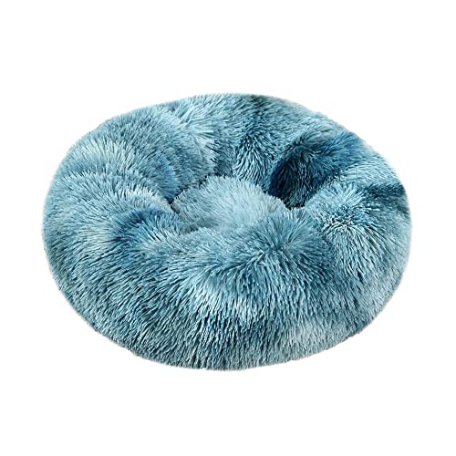 Lukery Hundebett Katzenbett Flauschig Rund aus Plüsch, Kuscheliges Donut Hundekissen und Katzenkissen Weiches Plüsch Hundeliege für Kleine, Mittelgroße und Große Haustiere (110CM,Schillerndes Blau) von Lukery