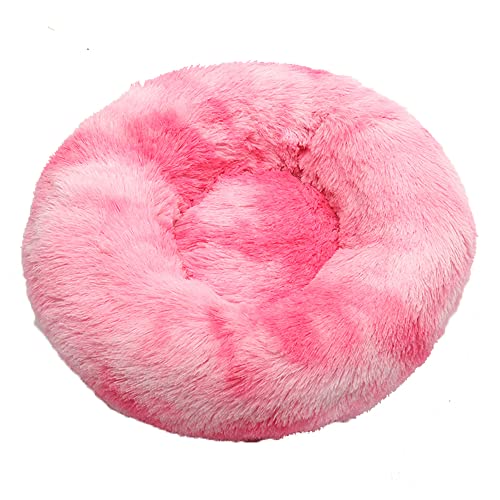 Lukery Hundebett Katzenbett Flauschig Rund aus Plüsch, Kuscheliges Donut Hundekissen und Katzenkissen Weiches Plüsch Hundeliege für Kleine, Mittelgroße und Große Haustiere (40CM,Rosa) von Lukery