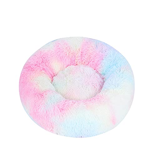 Lukery Hundebett Katzenbett Flauschig Rund aus Plüsch, Kuscheliges Donut Hundekissen und Katzenkissen Weiches Plüsch Hundeliege für Kleine, Mittelgroße und Große Haustiere (40CM,Tie-dye Regenbogen) von Lukery