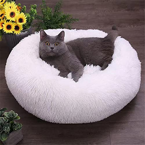 Lukery Hundebett Katzenbett Flauschig Rund aus Plüsch, Kuscheliges Donut Hundekissen und Katzenkissen Weiches Plüsch Hundeliege für Kleine, Mittelgroße und Große Haustiere (40CM,Weiß) von Lukery