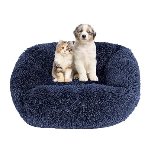 Lukery Hundebett Katzenbett Flauschig Rund aus Plüsch, Kuscheliges Donut Hundekissen und Katzenkissen Weiches Plüsch Hundeliege für Kleine, Mittelgroße und Große Haustiere (45X35CM,Juwelenblau) von Lukery