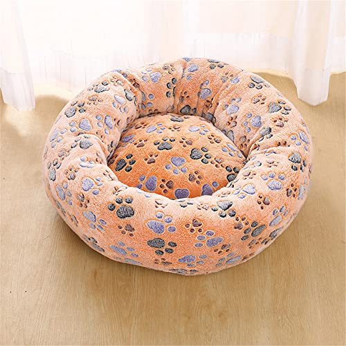 Lukery Hundebett Katzenbett Flauschig Rund aus Plüsch, Kuscheliges Donut Hundekissen und Katzenkissen Weiches Plüsch Hundeliege für Kleine, Mittelgroße und Große Haustiere (50CM,Fußabdrücke) von Lukery