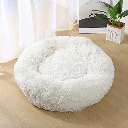 Lukery Hundebett Katzenbett Flauschig Rund aus Plüsch, Kuscheliges Donut Hundekissen und Katzenkissen Weiches Plüsch Hundeliege für Kleine, Mittelgroße und Große Haustiere (50CM,Weiß) von Lukery