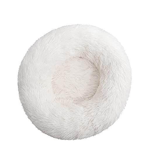 Lukery Hundebett Katzenbett Flauschig Rund aus Plüsch, Kuscheliges Donut Hundekissen und Katzenkissen Weiches Plüsch Hundeliege für Kleine, Mittelgroße und Große Haustiere (50CM,weiß) von Lukery