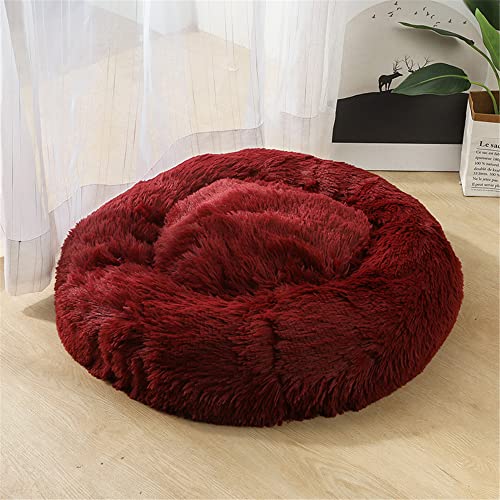 Lukery Hundebett Katzenbett Flauschig Rund aus Plüsch, Kuscheliges Donut Hundekissen und Katzenkissen Weiches Plüsch Hundeliege für Kleine, Mittelgroße und Große Haustiere (60CM,Burgunderrot) von Lukery