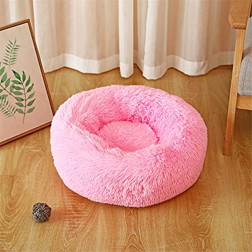 Lukery Hundebett Katzenbett Flauschig Rund aus Plüsch, Kuscheliges Donut Hundekissen und Katzenkissen Weiches Plüsch Hundeliege für Kleine, Mittelgroße und Große Haustiere (60CM,Helles Rosa) von Lukery