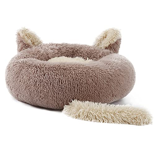 Lukery Hundebett Katzenbett Flauschig Rund aus Plüsch, Kuscheliges Donut Hundekissen und Katzenkissen Weiches Plüsch Hundeliege für Kleine, Mittelgroße und Große Haustiere (60CM,Khaki) von Lukery