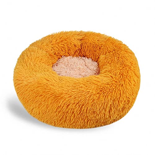 Lukery Hundebett Katzenbett Flauschig Rund aus Plüsch, Kuscheliges Donut Hundekissen und Katzenkissen Weiches Plüsch Hundeliege für Kleine, Mittelgroße und Große Haustiere (60CM,Orange) von Lukery