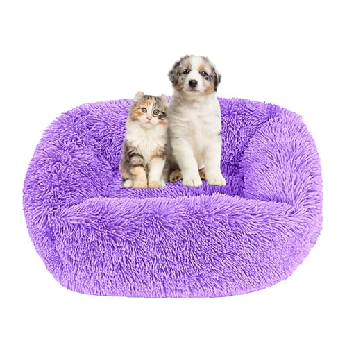 Lukery Hundebett Katzenbett Flauschig Rund aus Plüsch, Kuscheliges Donut Hundekissen und Katzenkissen Weiches Plüsch Hundeliege für Kleine, Mittelgroße und Große Haustiere (65X55CM,Lila) von Lukery