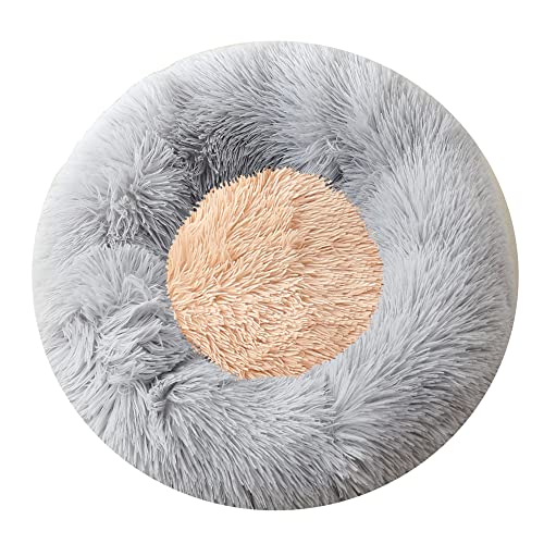 Lukery Hundebett Katzenbett Flauschig Rund aus Plüsch, Kuscheliges Donut Hundekissen und Katzenkissen Weiches Plüsch Hundeliege für Kleine, Mittelgroße und Große Haustiere (70CM,Hellbraun) von Lukery