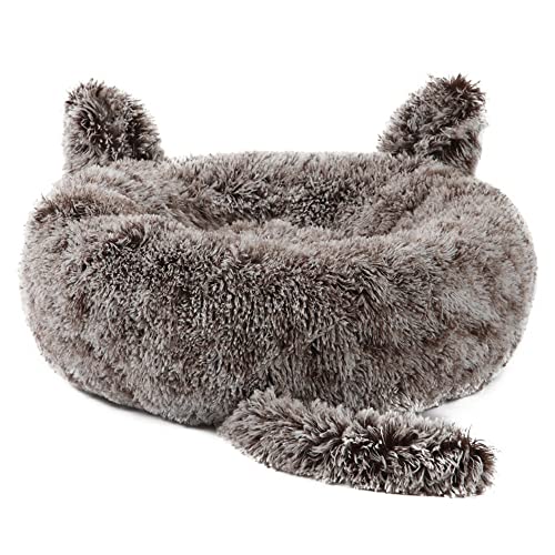 Lukery Hundebett Katzenbett Flauschig Rund aus Plüsch, Kuscheliges Donut Hundekissen und Katzenkissen Weiches Plüsch Hundeliege für Kleine, Mittelgroße und Große Haustiere (70CM,Hellbraun) von Lukery