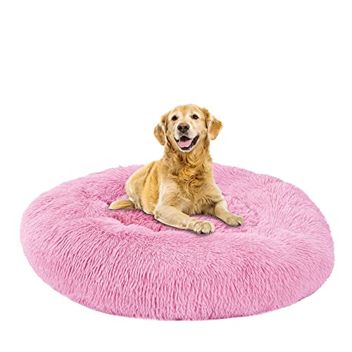 Lukery Hundebett Katzenbett Flauschig Rund aus Plüsch, Kuscheliges Donut Hundekissen und Katzenkissen Weiches Plüsch Hundeliege für Kleine, Mittelgroße und Große Haustiere (70CM,Hellrosa) von Lukery