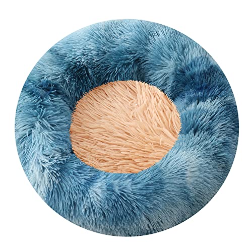 Lukery Hundebett Katzenbett Flauschig Rund aus Plüsch, Kuscheliges Donut Hundekissen und Katzenkissen Weiches Plüsch Hundeliege für Kleine, Mittelgroße und Große Haustiere (70CM,Schillerndes Blau) von Lukery