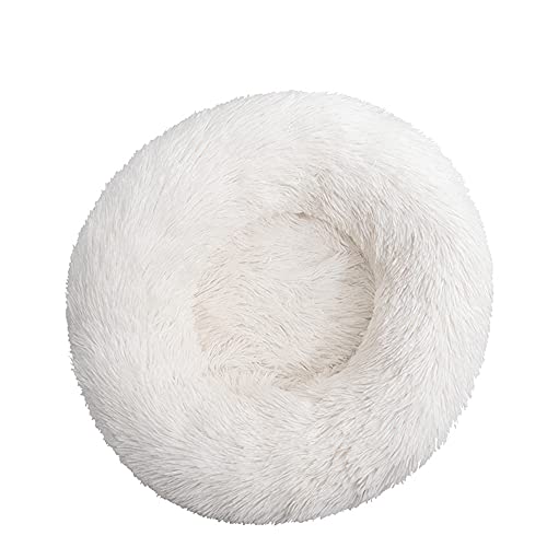 Lukery Hundebett Katzenbett Flauschig Rund aus Plüsch, Kuscheliges Donut Hundekissen und Katzenkissen Weiches Plüsch Hundeliege für Kleine, Mittelgroße und Große Haustiere (70CM,weiß) von Lukery