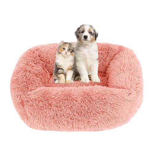 Lukery Hundebett Katzenbett Flauschig Rund aus Plüsch, Kuscheliges Donut Hundekissen und Katzenkissen Weiches Plüsch Hundeliege für Kleine, Mittelgroße und Große Haustiere (75X65CM,Orange Rosa) von Lukery