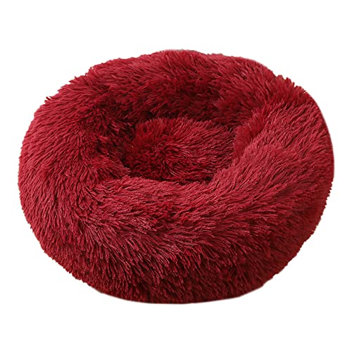 Lukery Hundebett Katzenbett Flauschig Rund aus Plüsch, Kuscheliges Donut Hundekissen und Katzenkissen Weiches Plüsch Hundeliege für Kleine, Mittelgroße und Große Haustiere (80CM,Burgunderrot) von Lukery