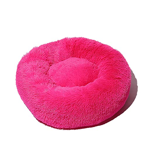 Lukery Hundebett Katzenbett Flauschig Rund aus Plüsch, Kuscheliges Donut Hundekissen und Katzenkissen Weiches Plüsch Hundeliege für Kleine, Mittelgroße und Große Haustiere (80CM,Dunkelrosa) von Lukery