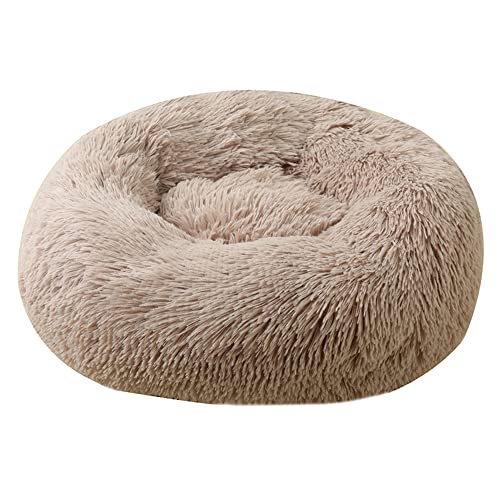 Lukery Hundebett Katzenbett Flauschig Rund aus Plüsch, Kuscheliges Donut Hundekissen und Katzenkissen Weiches Plüsch Hundeliege für Kleine, Mittelgroße und Große Haustiere (80CM,Khaki) von Lukery