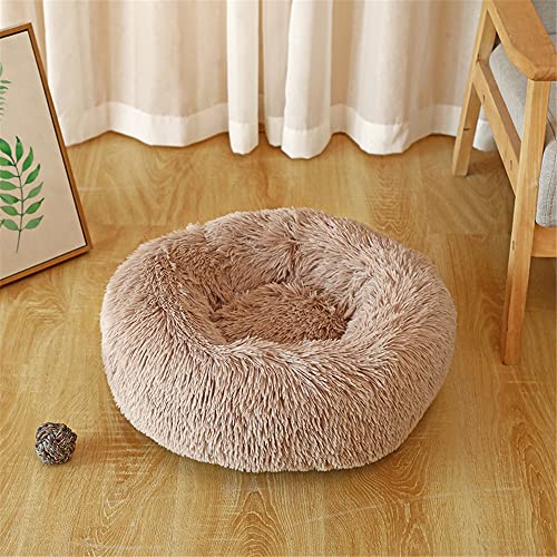 Lukery Hundebett Katzenbett Flauschig Rund aus Plüsch, Kuscheliges Donut Hundekissen und Katzenkissen Weiches Plüsch Hundeliege für Kleine, Mittelgroße und Große Haustiere (80CM,Khaki) von Lukery