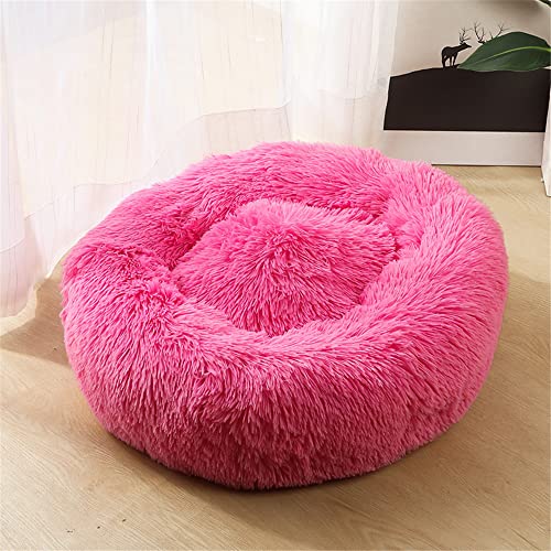 Lukery Hundebett Katzenbett Flauschig Rund aus Plüsch, Kuscheliges Donut Hundekissen und Katzenkissen Weiches Plüsch Hundeliege für Kleine, Mittelgroße und Große Haustiere (90CM,Dunkelrosa) von Lukery