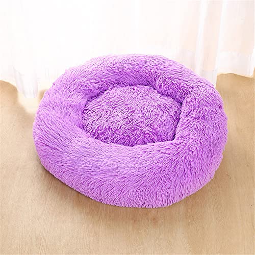 Lukery Hundebett Katzenbett Flauschig Rund aus Plüsch, Kuscheliges Donut Hundekissen und Katzenkissen Weiches Plüsch Hundeliege für Kleine, Mittelgroße und Große Haustiere (90CM,Lila) von Lukery