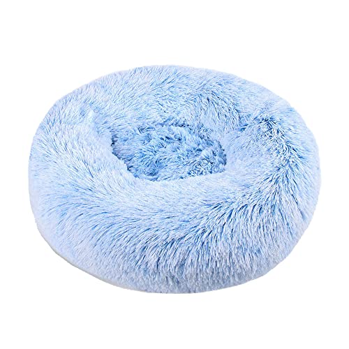 Lukery Hundebett Katzenbett Flauschig Rund aus Plüsch, Kuscheliges Donut Hundekissen und Katzenkissen Weiches Plüsch Hundeliege für Kleine, Mittelgroße und Große Haustiere (90CM,blau) von Lukery