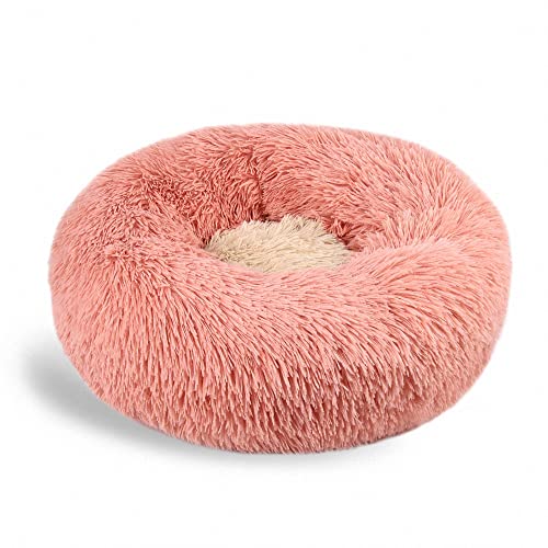 Lukery Hundebett Katzenbett Flauschig Rund aus Plüsch, Kuscheliges Donut Hundekissen und Katzenkissen Weiches Plüsch Hundeliege für Kleine, Mittelgroße und Große Haustiere (90CM,rosa) von Lukery