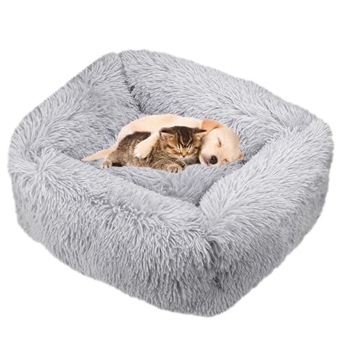 Lukery Hundebett Katzenbett Flauschig Rund aus Plüsch, Kuscheliges Donut Hundekissen und Katzenkissen Weiches Plüsch Hundeliege für Kleine, Mittelgroße und Große Haustiere (Hellgrau,XXL(110x90)) von Lukery