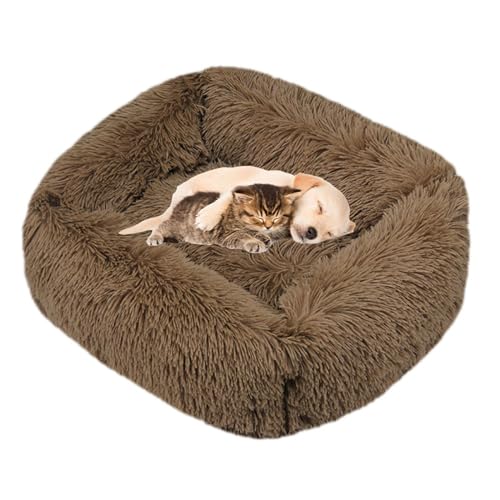 Lukery Hundebett Katzenbett Flauschig Rund aus Plüsch, Kuscheliges Donut Hundekissen und Katzenkissen Weiches Plüsch Hundeliege für Kleine, Mittelgroße und Große Haustiere (Khaki,XXL(110x90)) von Lukery