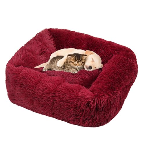 Lukery Hundebett Katzenbett Flauschig Rund aus Plüsch, Kuscheliges Donut Hundekissen und Katzenkissen Weiches Plüsch Hundeliege für Kleine, Mittelgroße und Große Haustiere (Bordeauxrot,XXL(110x90)) von Lukery