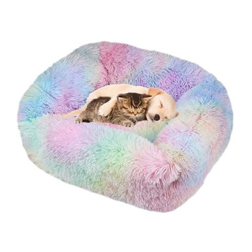 Lukery Hundebett Katzenbett Flauschig Rund aus Plüsch, Kuscheliges Donut Hundekissen und Katzenkissen Weiches Plüsch Hundeliege für Kleine, Mittelgroße und Große Haustiere (Regenbogen,XXL(110x90)) von Lukery