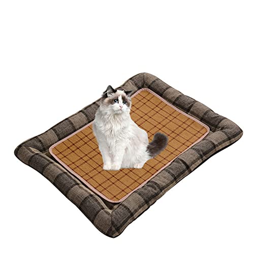 Lukery Kühlmatte für Hunde Katzen Sommer Cooling Mat Natürliches Komfortabel Breathable Hundematte Waschbare Faltbar Kühlkissen für Haustiere (70x55cm,Kariert) von Lukery