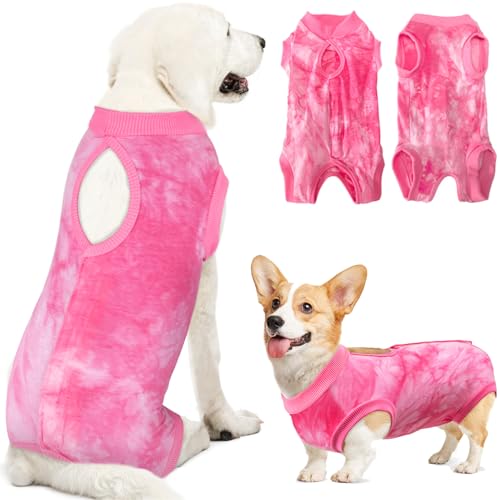 Lukovee Genesungsanzug für Hunde, Einteiler, Chirurgie-Genesungsanzug für weibliche und männliche Hunde, Bauchwunden, Kegel, E-Halsband, Alternative, verhindert Lecken, Spay Recovery Suit (Rosa, XL) von Lukovee