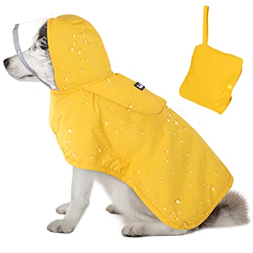 Lukovee Hunde Regenmantel, Hunde Regenjacke mit Klar Kapuze Doppelschicht für Große Mittlere Kleine Hunde Welpen, Verstellbarer Wasserdichter Hund Regenmantel Poncho mit Reflektierendem Rand & von Lukovee