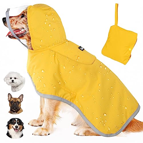 Lukovee Hunde-Regenmantel, Hunderegenjacke mit transparenter Kapuze, doppellagig für große, mittelgroße und kleine Hunde Welpen, wasserdichter Slicker Poncho mit Kapuze mit reflektierendem Rand und von Lukovee