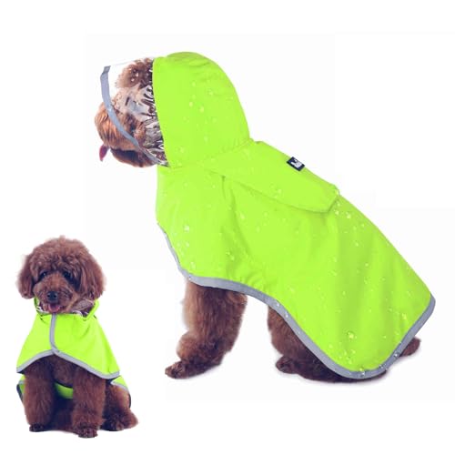 Lukovee Hunde-Regenmantel, Hunderegenjacke mit transparenter Kapuze, doppellagig für große, mittelgroße und kleine Hunde Welpen, wasserdichter Slicker Poncho mit Kapuze mit reflektierendem Rand und von Lukovee