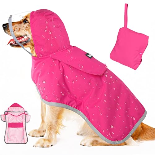 Lukovee Hunde-Regenmantel, verstellbare Hunderegenjacke mit transparenter Kapuze, doppellagig, für große, mittelgroße und kleine Hunde, Welpen, wasserdichter Hunde-Regenmantel, Poncho mit von Lukovee