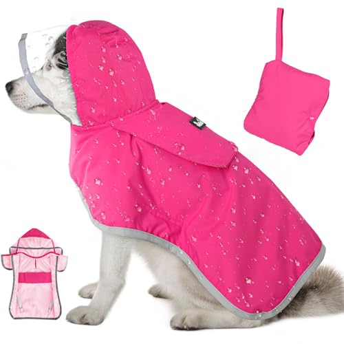 Lukovee Hunde-Regenmantel, verstellbare Hunderegenjacke mit transparenter Kapuze, doppellagig, für große, mittelgroße und kleine Hunde, Welpen, wasserdichter Hunde-Regenmantel, Poncho mit von Lukovee