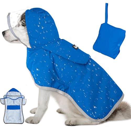 Lukovee Hunde-Regenmantel, verstellbare Hunderegenjacke mit transparenter Kapuze, doppellagig, für große, mittelgroße und kleine Hunde, Welpen, wasserdichter Hunderegenmantel, Poncho mit von Lukovee