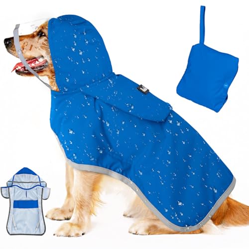 Lukovee Hunde-Regenmantel, verstellbare Hunderegenjacke mit transparenter Kapuze, doppellagig, für große, mittelgroße und kleine Hunde, Welpen, wasserdichter Hunderegenmantel, Poncho mit von Lukovee