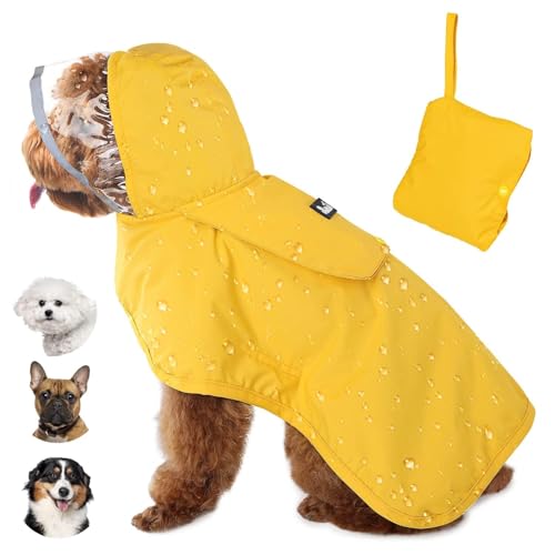 Lukovee Hunde-Regenmantel, verstellbare Hunderegenjacke mit transparenter Kapuze, doppellagig, für große, mittelgroße und kleine Hunde, Welpen, wasserdichter Hunderegenmantel, Poncho mit von Lukovee