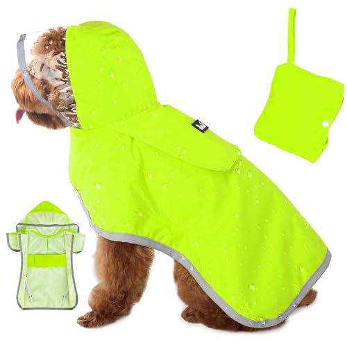 Lukovee Hunde-Regenmantel, verstellbare Hunderegenjacke mit transparenter Kapuze, doppellagig für große, mittelgroße und kleine Hunde, Welpen, wasserdichter Hunderegenmantel Poncho mit reflektierender von Lukovee