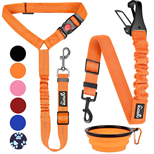 Lukovee Hunde-Sicherheitsgurt-Leine für Autos, 2 Stück, Haustier-Sicherheitsgurt mit verstellbarer Schnalle und reflektierendem Bungee, Reisen, den täglichen Gebrauch (orange) von Lukovee