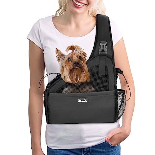 Lukovee Papoose Hundetragetasche, harte Unterseite und freihändige Reisetasche für Welpen, atmungsaktives Netzgewebe, verstellbar, gepolsterter Riemen, Sicherheitsgurt, maschinenwaschbar (Schwarz, WD) von Lukovee