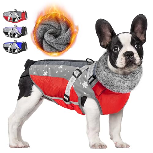 Lukovee Winter-Hundemantel mit abnehmbarem Geschirr, wasserdichte Fleece-warme Hundekleidung für kleine und mittelgroße Hunde, reflektierend, verstellbare Pelzjacke, Welpenweste für Spaziergänge im von Lukovee